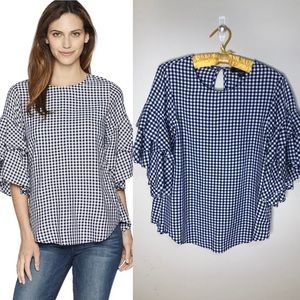 Karen Kane Gingham Navy Blouse